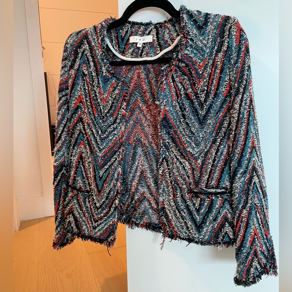 Iro Tweed Knit Blazer Size 34 / XS Red White and Blue Fabric